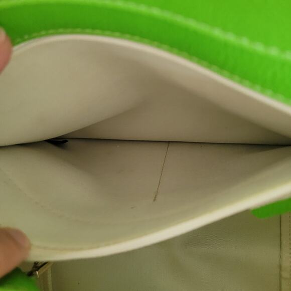 Kate Spade Tote Purse White Lime Green Stripped Saffiano Leather Shoulder Bag - Picture 8 of 13